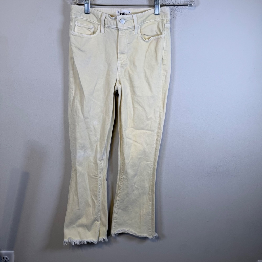 Paige Womens Colette Crop Flare Raw Hem Faded Pastel Yellow Size 26